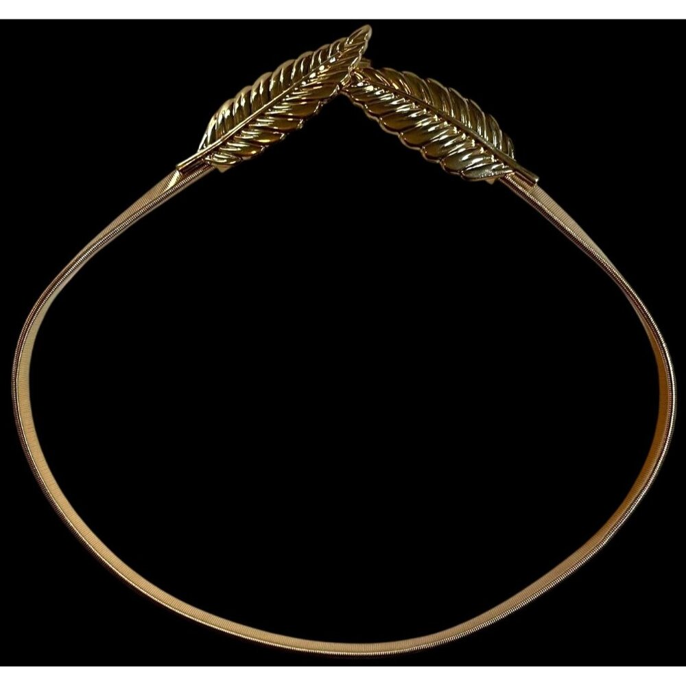 Gold-Plated Retro Metal Leaf Design Belt With Adjustable Stretch Fit
